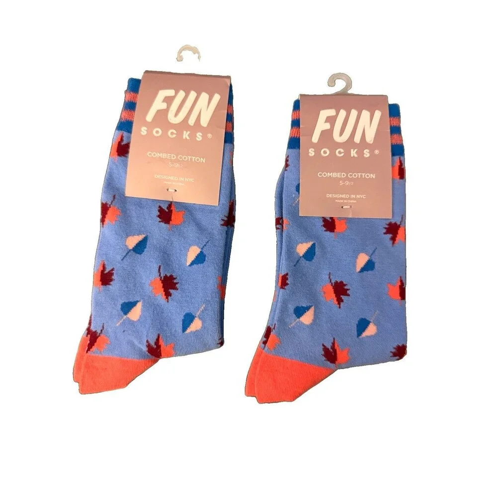 Women’s Fun Socks Crew 2-Pair Fall Leaves Cotton Size 5-9½ New
